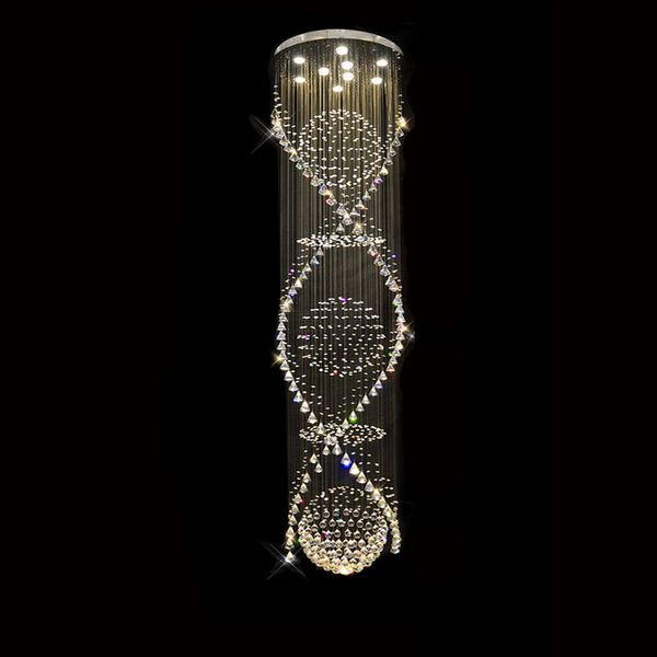 

long spiral led crystal ceiling light lustre crystal chandelier light rain drop ceiling lamp for lobby staircase stairs foyer large crystal