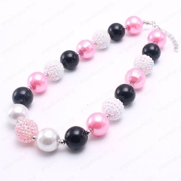 

cute baby jewelry diy handmade white/black/pink chunky bubblegum beads necklace for girls children party gift newest, Red;brown