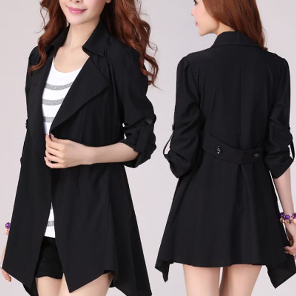 

spring and summer 2019 new large size women's dress korean edition thin cocoon blouse opener slender mid-long windshirt coat, Tan;black