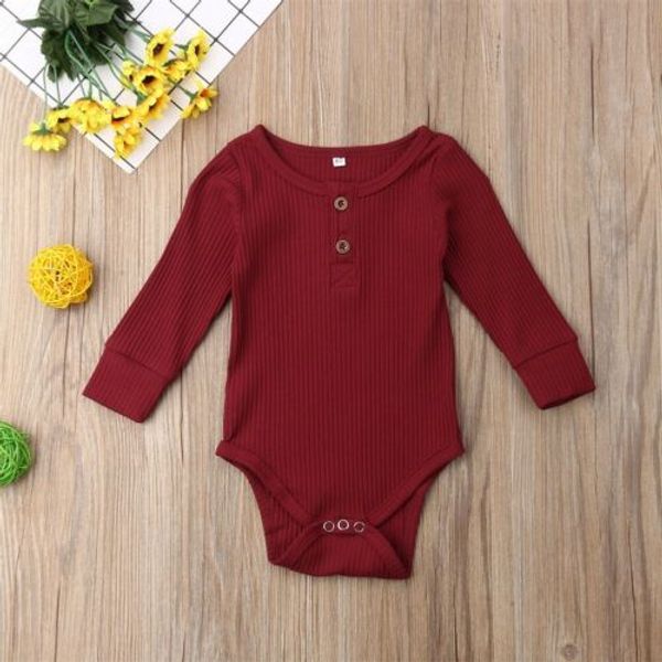 

2019 newborn infant baby girl boy ribbed bodysuit ruffle one-pieces solid color jumpsuit long sleeve outfits sunsuit 0-24m, White