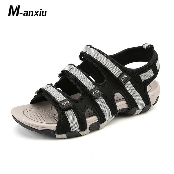 

m-anxiu peep-toe soft sole cross-strap rubber sandals men's pu leather antiskid summer outdoor sandal shoes ale, Black