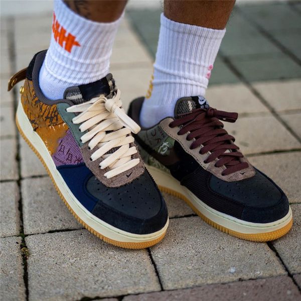 

travis scott x air forced 1 low cactus jack 1s designer shoe fossil sail white shoes purple navy color muted bronze mens running sneakers