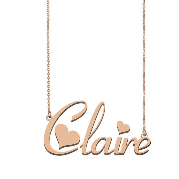 

claire name necklace pendant for women girls birthday gift custom nameplate kids friends jewelry 18k gold plated stainless steel, Silver