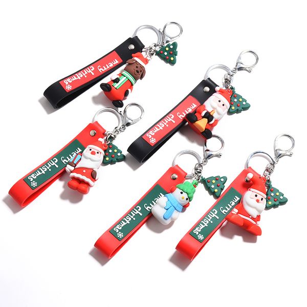 

3d cute cartoon soft pvc key chain 2019 noel santa claus snowman keychain car pendants christmas party decorations, Slivery;golden