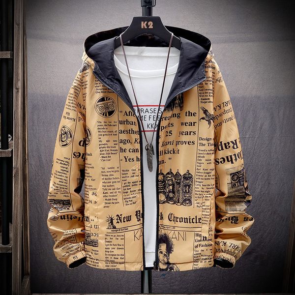 

jacket men hooded printing personality thin coat spring 2020 new double-sided casual jacket for men's hooded coat, Black;brown