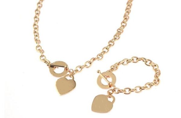 

2019 new gold thick chain with gold heart plate rings pendant necklaces and bracelet women charming necklaces bracelet suit, Silver