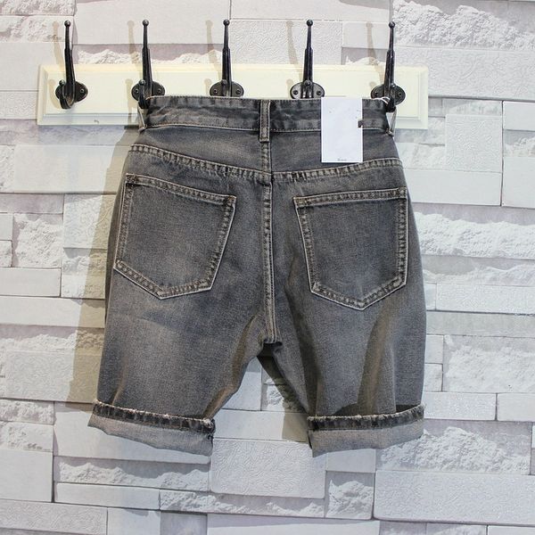 

summer mens straight slim fit knee length jeans shorts casual denim streetwear trousers vintage washed cowboy beach shorts 2xl, Blue