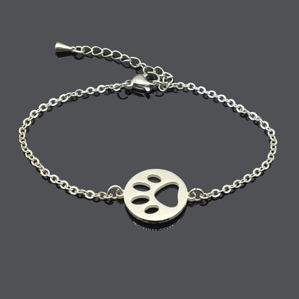 

dog paw print stainless steel charm bracelet two side polished stainless steel pet print pendant chain friendship bracelet, Golden;silver