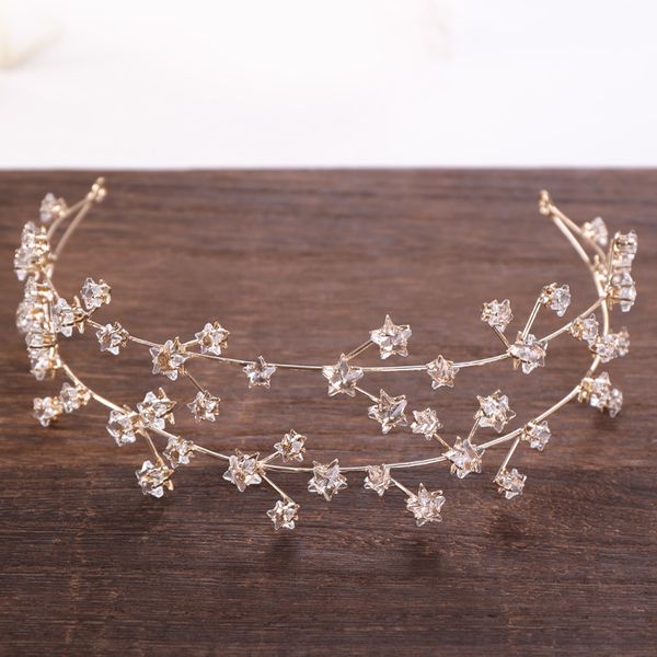 

vintage gold bridal hair accessories crystal stars headbands for women hairbands wedding crowns new hair jewelry party headwear, Golden;white