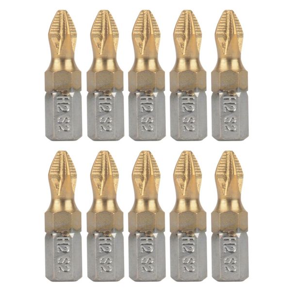 

10pcs titanium coated 1/4" hex shank ph2 screwdriver bit drill bits 25mm length anti slip electric screwdriver bits