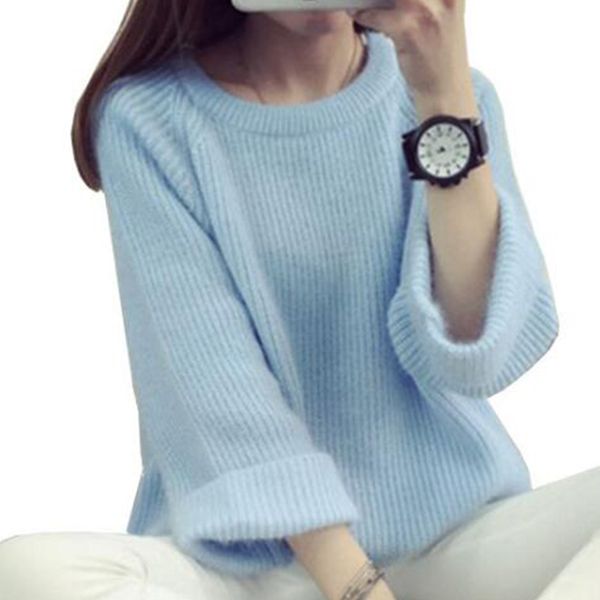 

long sleeve autumn winter sweater women knitted sweaters pullover jumper coat fashion 2019 round neck sweater female s259, White;black