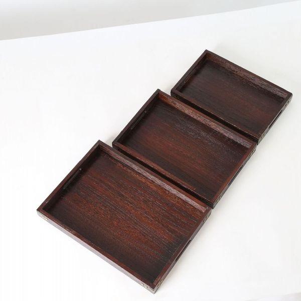 

набор из 3 античный стиль dark brown wood верстка подносы с cut-out ручки деревянный лоток сервировки стол для gong fu чай лотки
