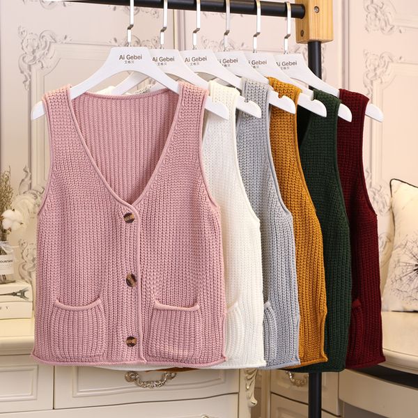 

2019 new fashion women's sweater vest college style spring and autumn short cardigan vest loose knit sweater, Black;white