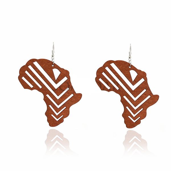 

2colors fashion wooden earrings hollow out african maps earring wood pendant diy hook eardrop women lady jewelry designer gifts, Silver
