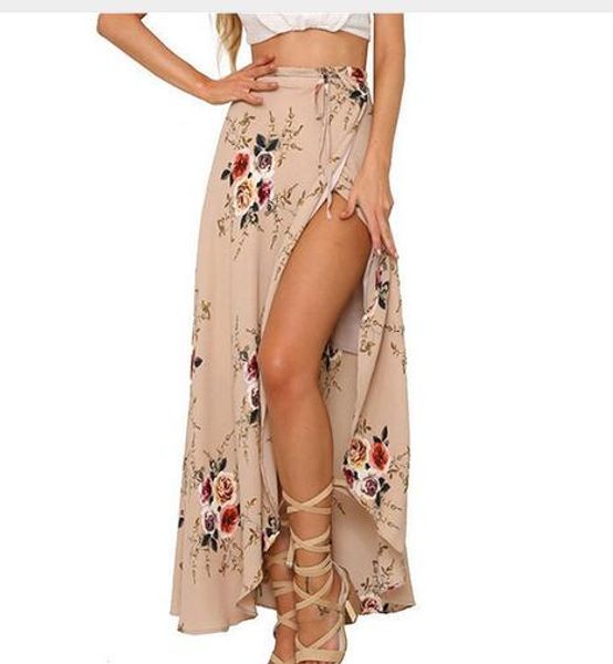 

floral print long skirt women casual boho beach summer maxi skirt female button split streetwear tassel skirts 2019, Black