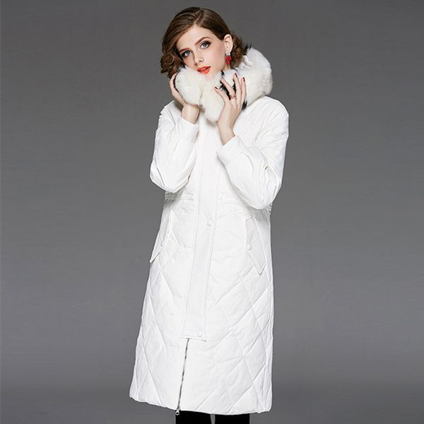 

fashion big racoon fur collar down jacket women winter long thicken warm hooded 90% white duck down jacket parkas yp2154, Black