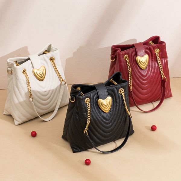 

women's bag fashion personality shoulder slung bucket rhombic chain baotou layer cowhide leather women's diagonal cross bag sh11