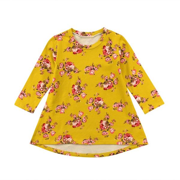 

summer kids baby girl clothing long sleeve flower print dress baby girls casual party sundress, Red;yellow