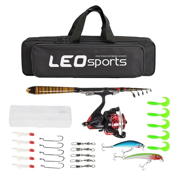 

leo 1.8m fishing rod and reel combo full kit spinning fishing reel gear pole set with lures,fishing hooks jig