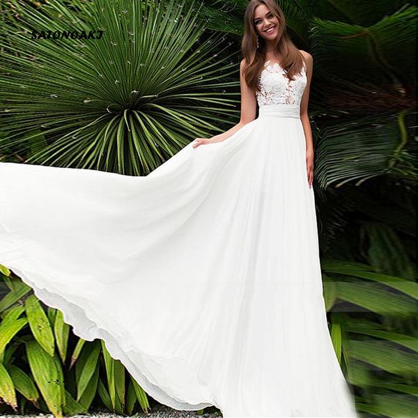 

satonoaki элегантное шифоновое шифоновое платье из тюля с прозрачным лифом и свадебным платьем с кружевными аппликациями дешевые свадебные п, White