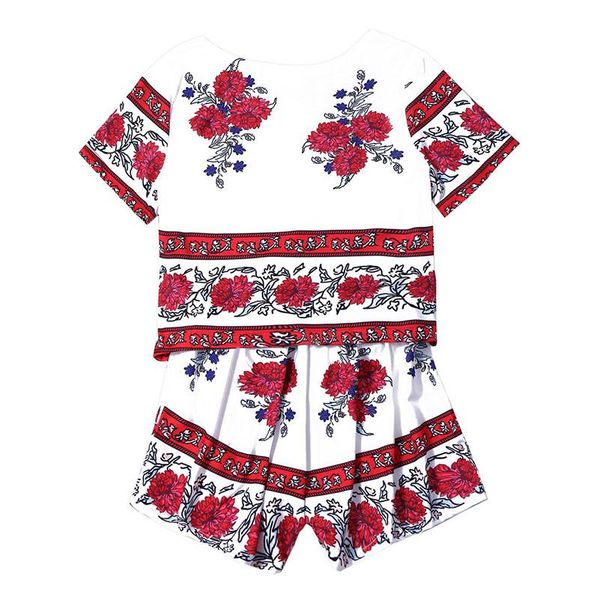 

women two piece set tracksuit and shorts white summer floral print crop vintage style suits boho beach playsuit female convention, Gray