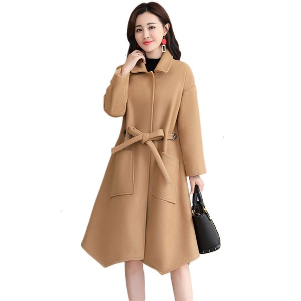 

new herf winter wool blend coat women long coat jas random blue elegant cashmere overcoat ym1138, Black