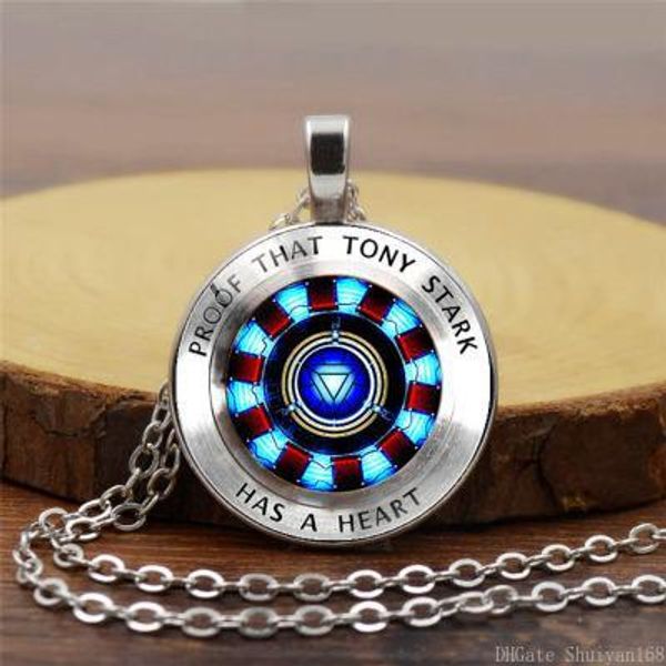 

железный человек сердце стекло круглого кулон ожерелье имеет сердце letters charm себе ожерелье cosplay ювелирного хэллоуин рождественский п, Silver