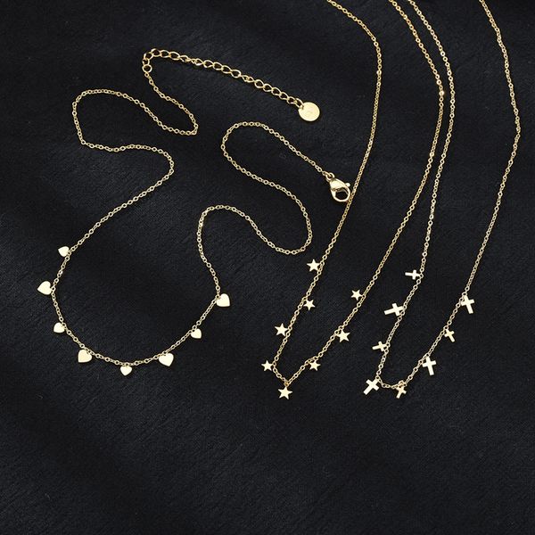 

golden stainless steel pentagonal heart cross star pendant necklace female ins clavicle chain women's necklace jewelry gift, Silver