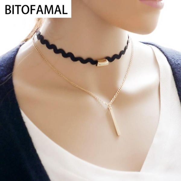 

1pcs charm double layer leather choker good gifts simple and generous geometric pendant necklace exquisite gift personal women, Golden;silver