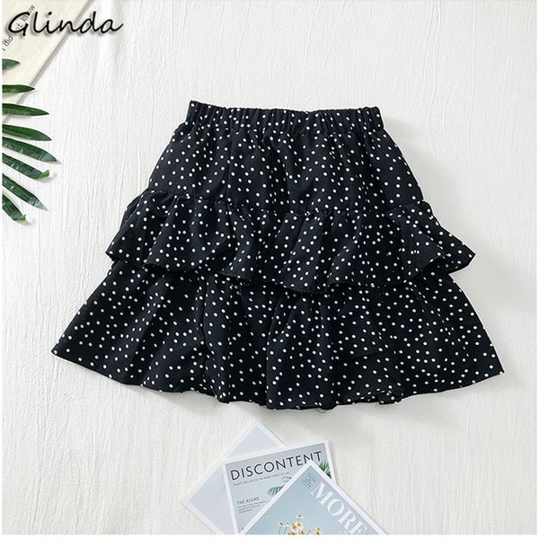 

skirts female dot print mini summer casual retro elastic high waist pleated micro wrap short cake skirt women black white festival