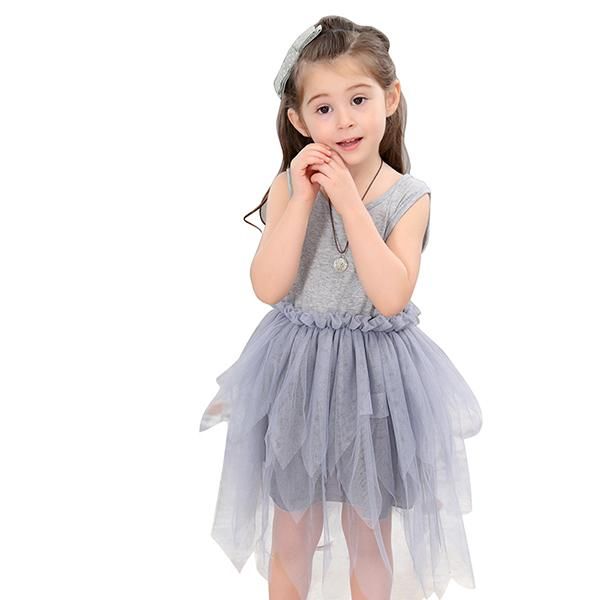 

summer dress girl cotton mesh kids dresses for girls sleeveless dress girls sweet kids clothing gray tiered pleated, Red;yellow