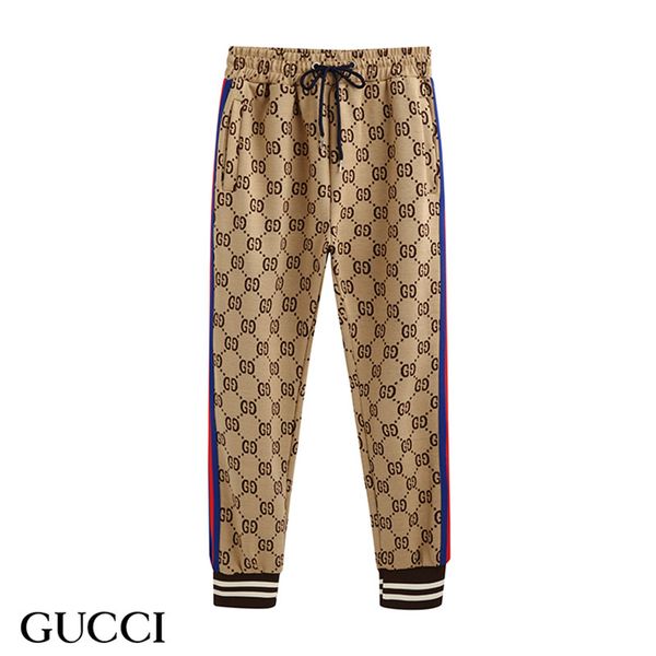 

fashion new x0 gucci letter embroidery stitching casual pants sports pants stitching ribbon personality casual trousers, Black