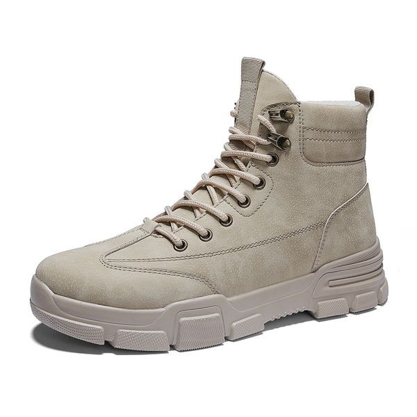 

men outdoor sneakers wear-resistant lace-up hiking shoes waterproof anti-skidding male leather boots warm sneaker, Black