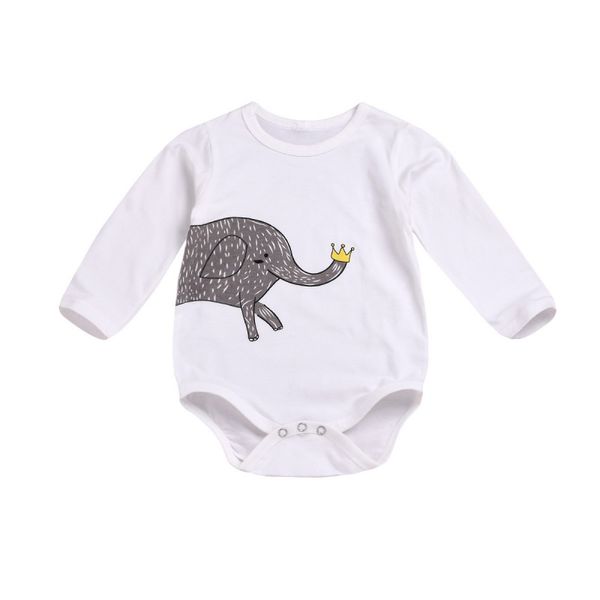 

2019 new autumn newborn infant baby girl boy elephant print bodysuit one-pieces cotton solid jumpsuit long sleeve baby clothing, Blue