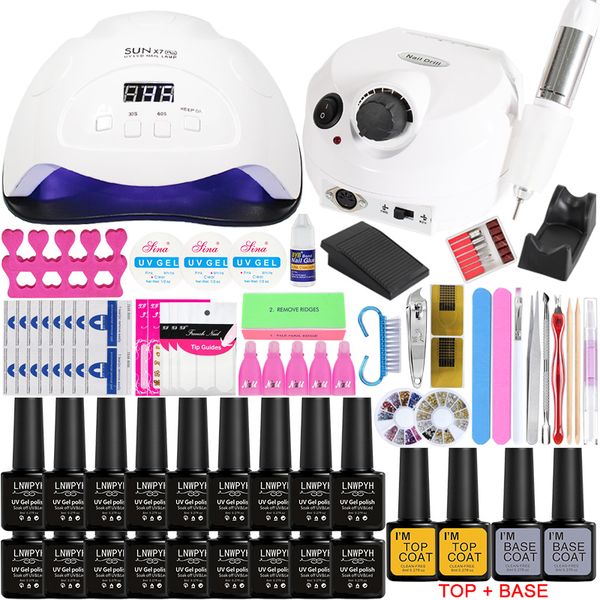 

nail set electric machine nail drill with lamp dryer 10/18 pcs gel polish kit manicure tools set for art kit