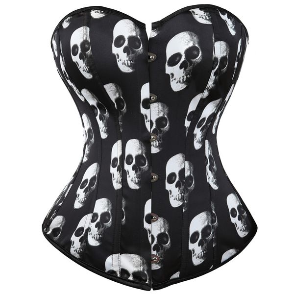 

bustiers & corsets skulls printed korset steampunk overbust corset push up and showgirl clubwear clothing s-6xl, Black;white