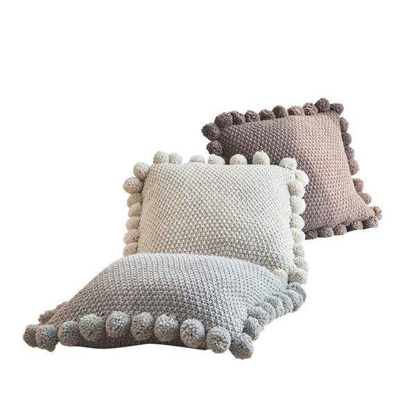 

18" acrylic knitted square decorative cushion cover cute plush ball sofa bed room textile child lover beauty home decor