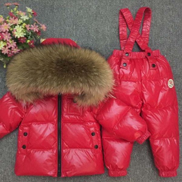

2019 winter jacket kids snowsuit children down jackets for boys girls baby overalls toddler hooded fur parka coat clothing set, Blue;gray