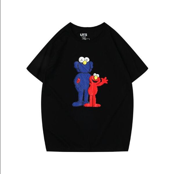 

лето kaws x улица сезам топ стиль стилистом tee 19ss женщины / мужчины хлопок o-образным вырезом мультфильм печати короткий рукав футболки х, White;black
