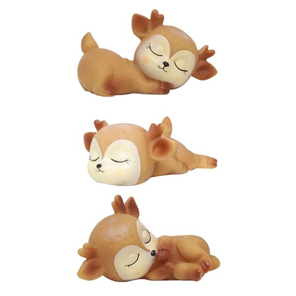

3pcs deer figurines toy kawaii sleeping animal baby decor ornament