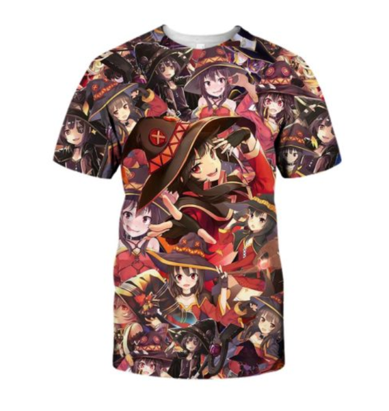 

новая мода аниме megumin konosuba crewneck 3d все более печати футболки hipster summer street wear tee мужчины женщины одежда q1198, White;black