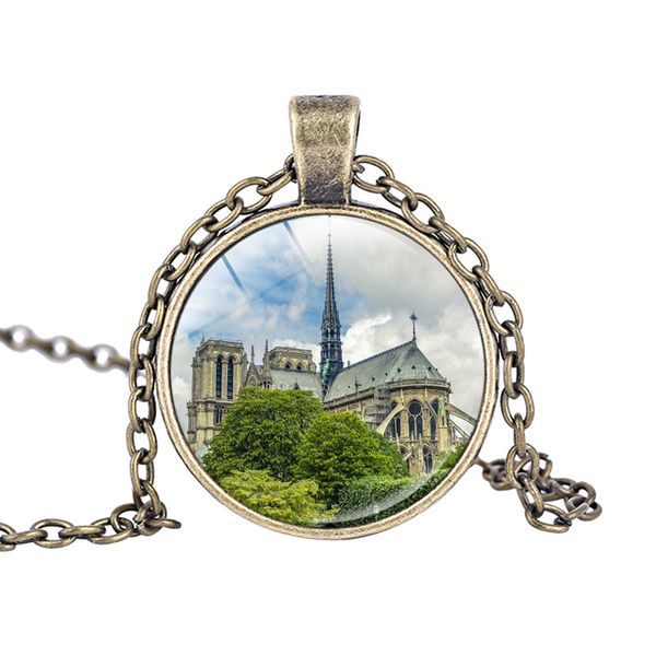 

Hot Sell ! 10pcs/lots Notre Dame Cathedral Necklaces Jewelry European Gothic Art Building Memorial Pendant Necklaces