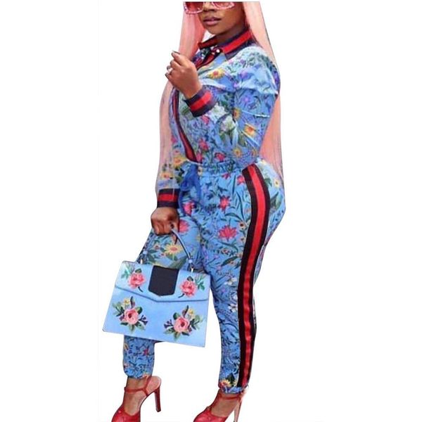 

floral print two piece sets jacket and pants women jumpsuit spring stripe plus size casual track suit 2 piece tracksuit slim loose, Gray