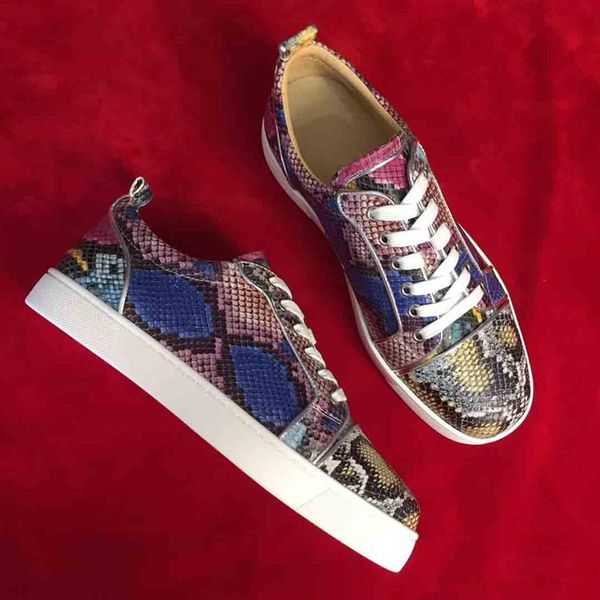 

2020 couple shoes red bottom flat sneaker for women,men's rantulow orlato spikes sneakers flowers printed genuine leather, Black