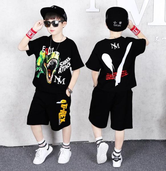 

мальчики комплекты одежды мультфильм динозавр подростки дети мальчики костюм для 4 6 8 10 12 14 16 лет дети с коротким рукавом рубашки шорты, White