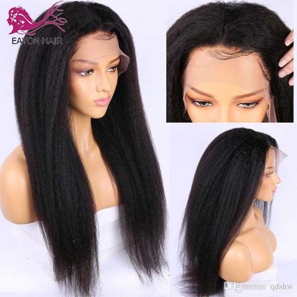 

eayon kinky straight full lace human hair wigs pre plucked with baby hair glueless full lace wigs for women brazilian remy, Black;brown