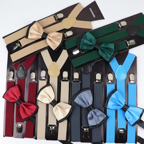 

solid color mans belt bowtie set men women suspenders suspenders belts & accessories polyester yback braces two colors bow tie adjustable el, Black;white