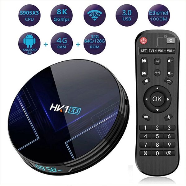 

hk1 x3 amlogic s905x3 android 9.0 tv box 4gb ram 2.4g&5g wifi bt4.0 tv box pk tx6 h96 max