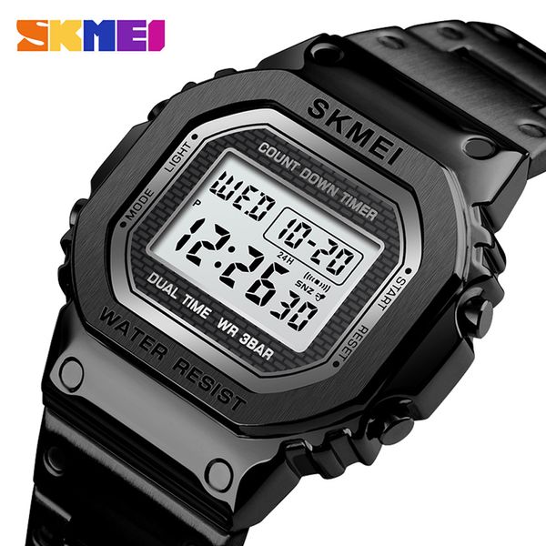 

skmei men's watch waterproof chronograph countdown digital watch men fashion sport wristwatch alarm clock reloj hombre, Slivery;brown