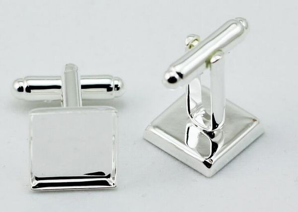 

2pcs/1pair 12mm square cufflinks silver color mens shirt setting blank base cabochon cameo tray diy gem french cufflink clothes accessories
